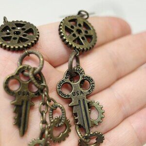 Steampunk Key Gear Cog Necklace & Matching Earrings Set Hope